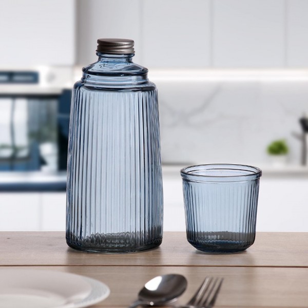 GARRAFA COM COPO VIDRO AZUL